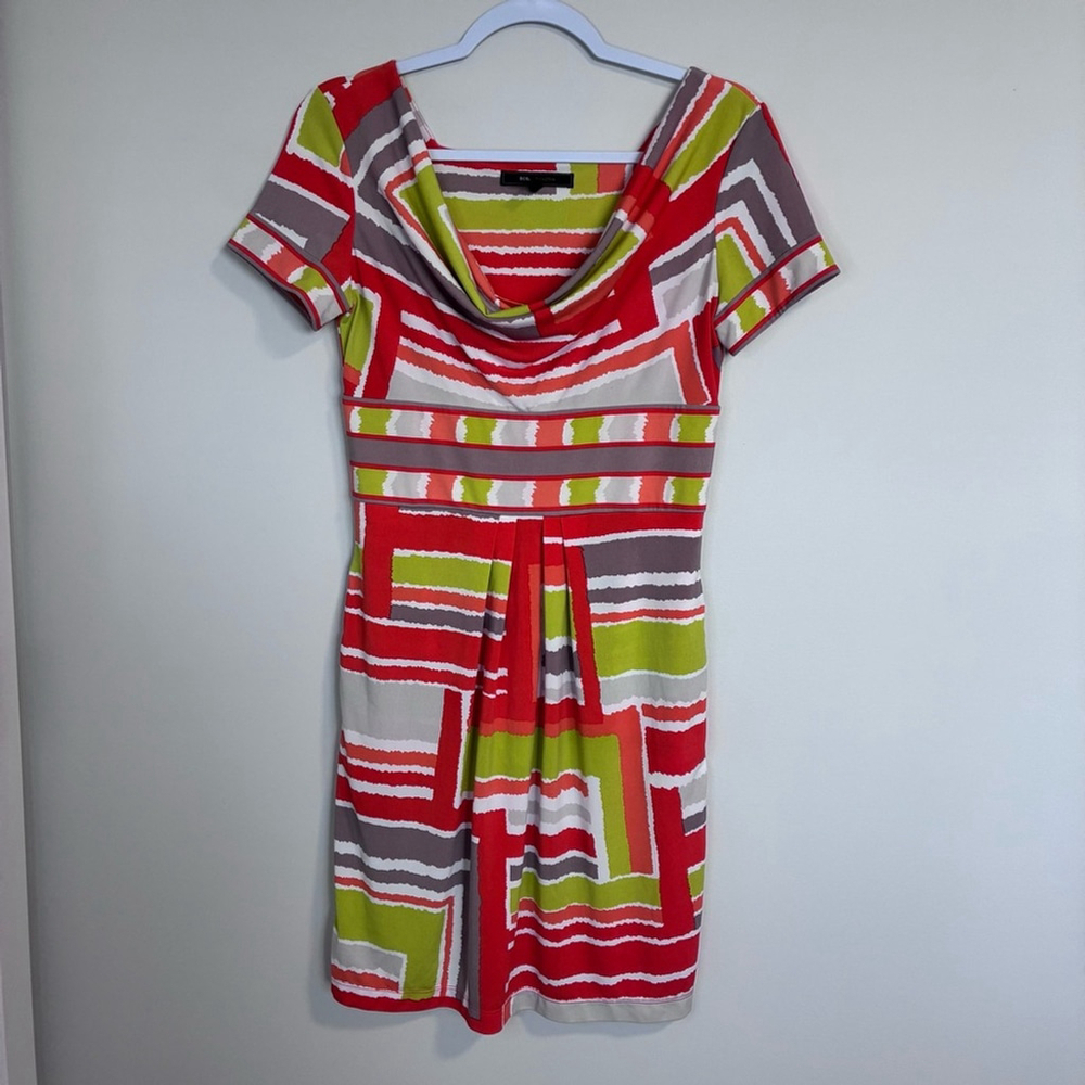 BCBGMaxAzria - Orange, Lime, gray Swoop neckline Dress - S - Picture 4 of 12